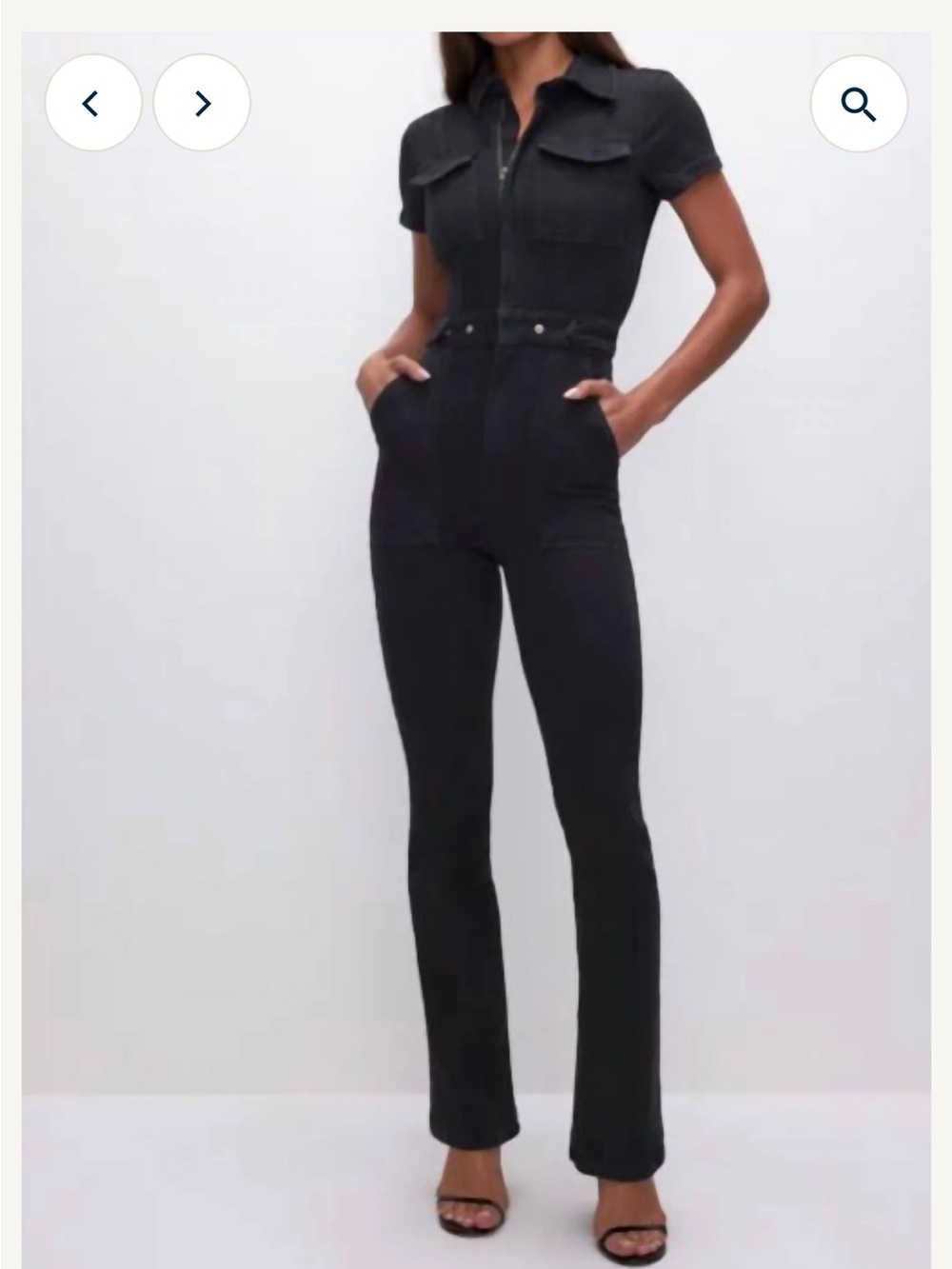 Good American Black Short-Sleeve Utility Jumpsuit